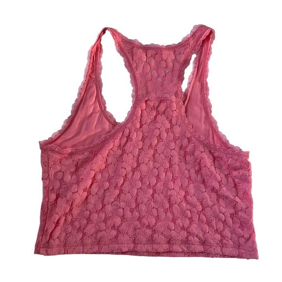 Abercrombie & Fitch Floral Lace Racerback Crop Top Sz L Pink Y2K Coquette Cami - Picture 2 of 6